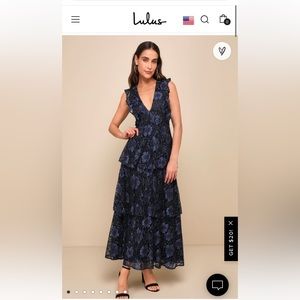 Lulus Molinetto Navy Blue Lace Ruffled Tiered Sleeveless Maxi Dress